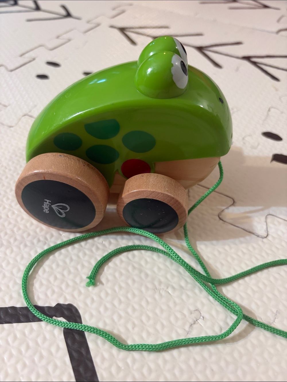 Hape Green Frog Pull-Along Wooden Learning Toy - Green